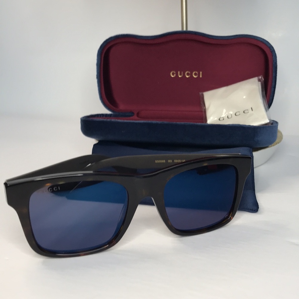 New - GUCCI  GG0008s SQUARE/RECTANGLE HAVANA BROWN BLUE FASHION DESIGNER EYEWEAR - Picture 5 of 13